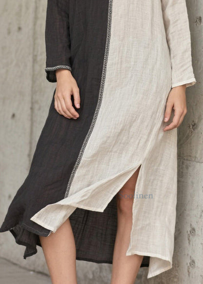 Grey Asymmetrical Patchwork Side Open Cotton Vacation Dresses Spring