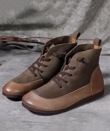 Grey Boots Cowhide Leather Art Splicing Boots