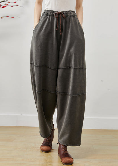 Grey Oversized Patchwork Cotton Harem Pants Spring