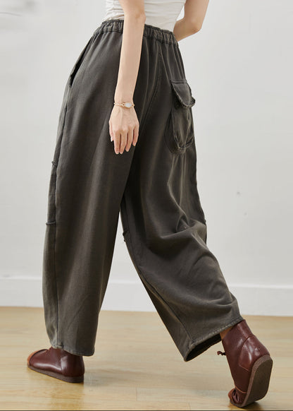 Grey Oversized Patchwork Cotton Harem Pants Spring