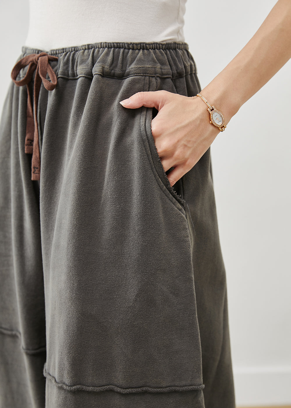 Grey Oversized Patchwork Cotton Harem Pants Spring