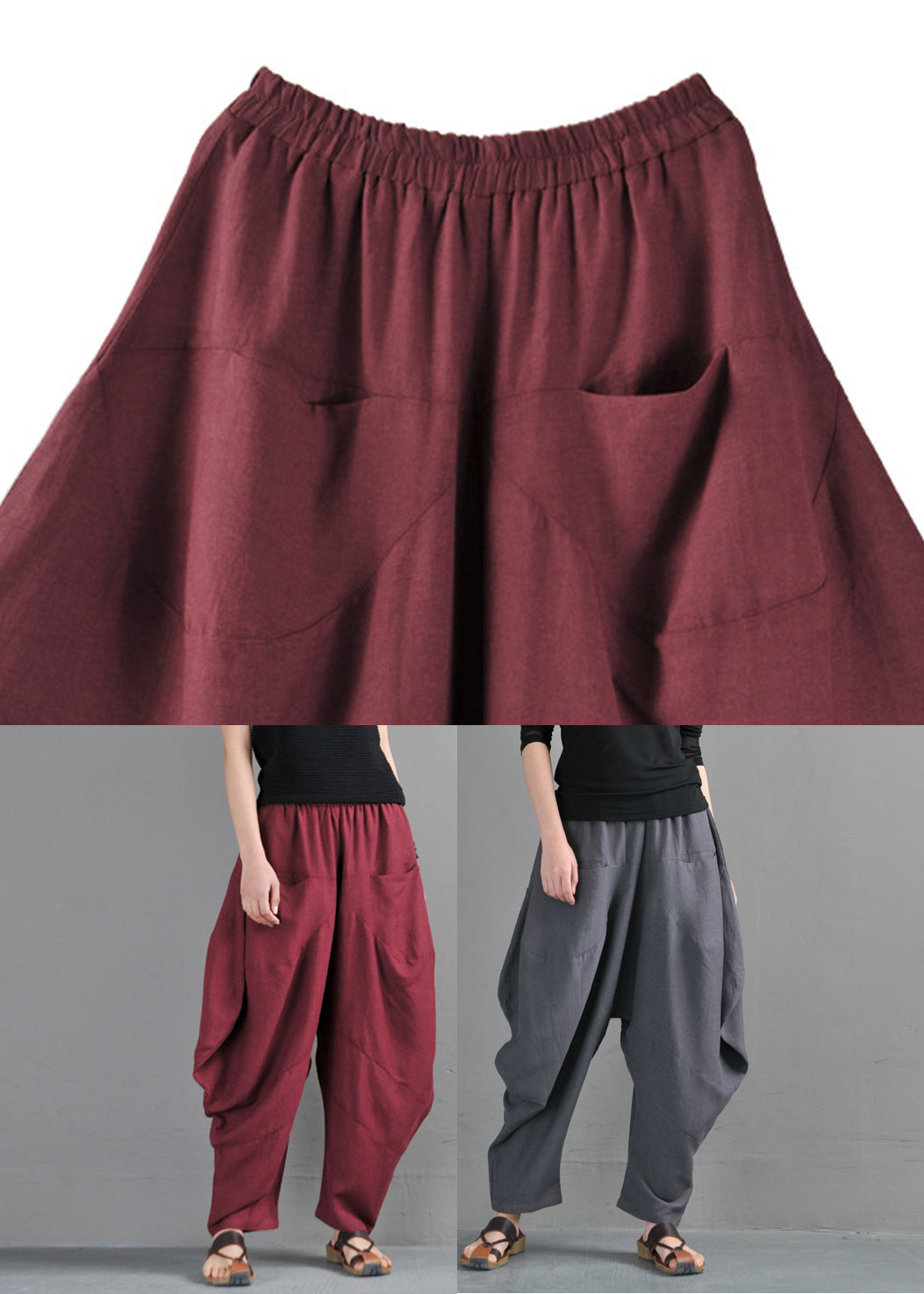 Grey Pockets Patchwork Lantern Pants Summer