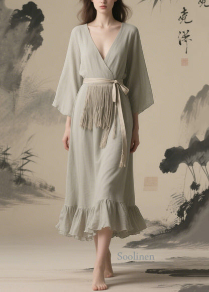 Grey Tasseled Chiffon Tunic Dresses Summer