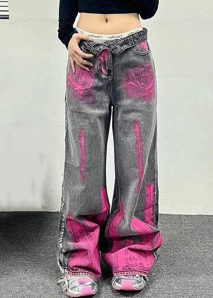Grey Tie Dye Original Design Denim Pants Fall