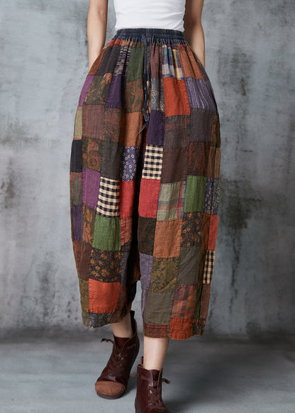 Khaki Oversized Patchwork Applique Cotton Harem Pants Spring