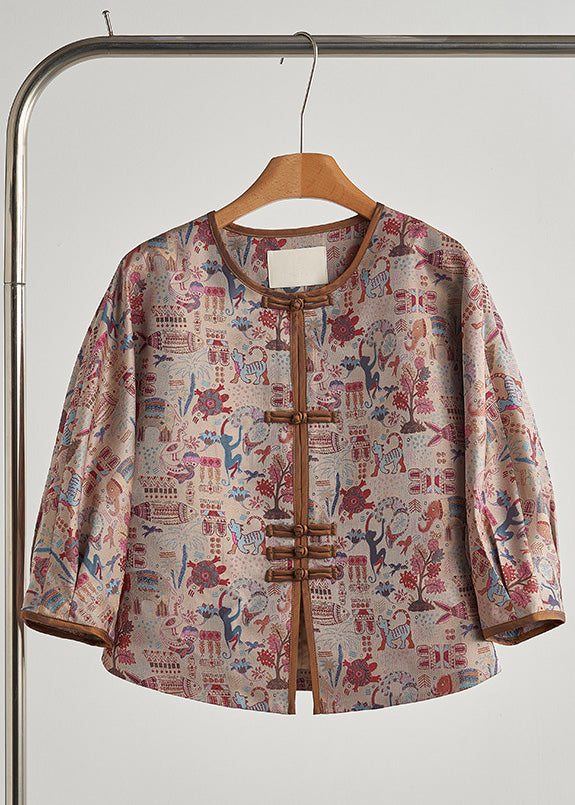Khaki Print Chinese Button Cotton Jacket Spring