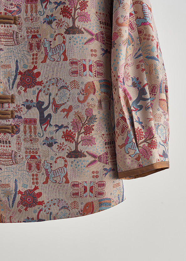 Khaki Print Chinese Button Cotton Jacket Spring