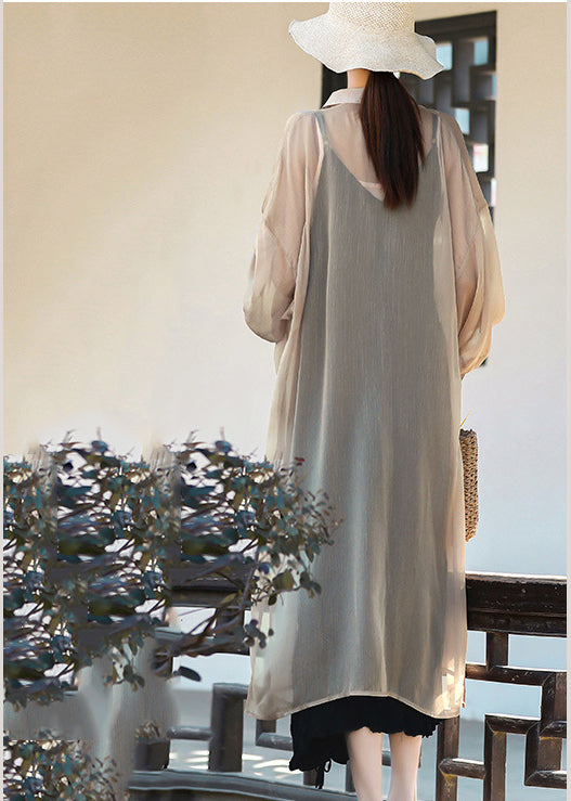 Khaki Upf 50+ Tulle Long Cardigan Long Sleeve
