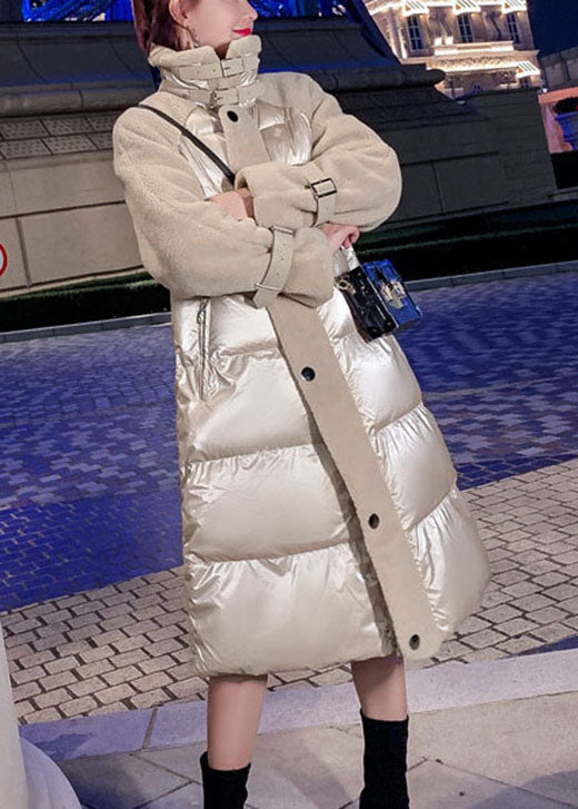 Khaki Zip Up Patchwork Fine Cotton Filled Winter Parka