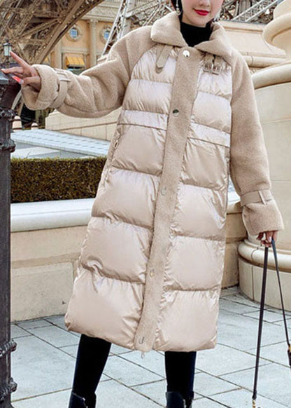 Khaki Zip Up Patchwork Fine Cotton Filled Winter Parka