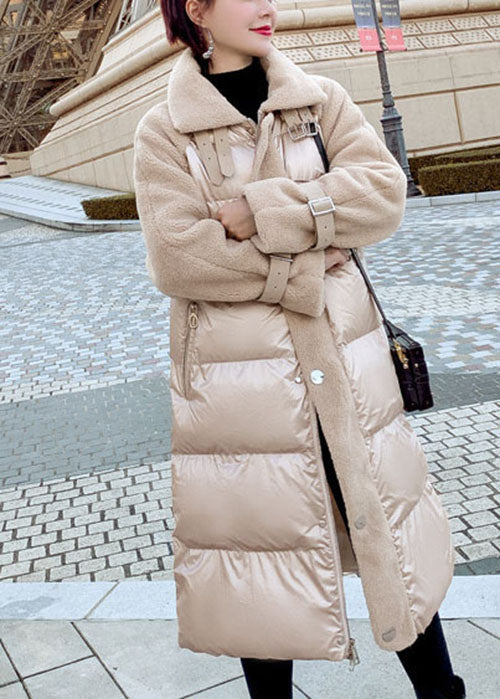 Khaki Zip Up Patchwork Fine Cotton Filled Winter Parka