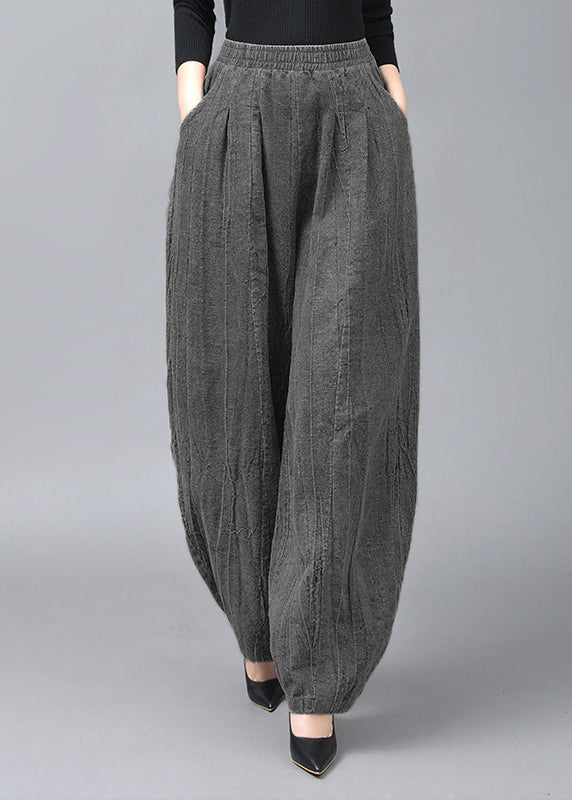 Light Coffee Pockets Patchwork Linen Lantern Pants Fall