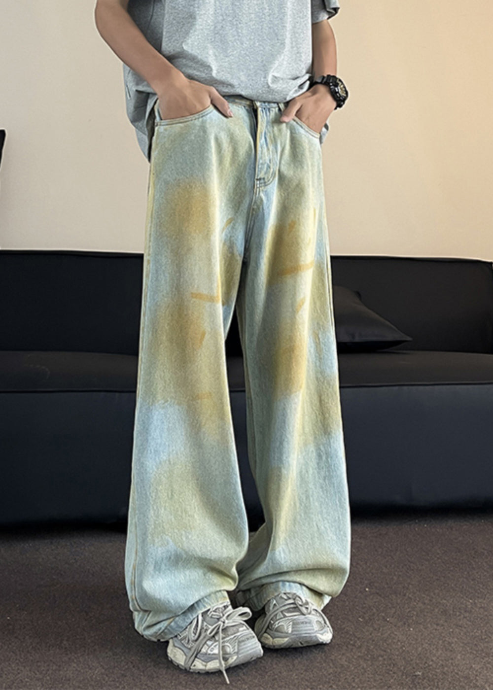 Light Green Pockets High Waist Wide Leg Pants