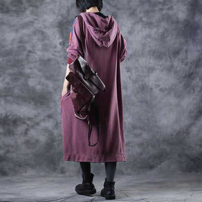 Loose Hoodie Print Long Fleece Dresses