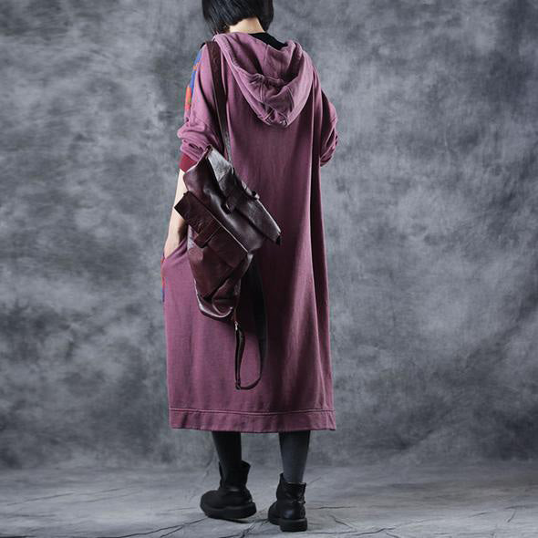 Loose Hoodie Print Long Fleece Dresses