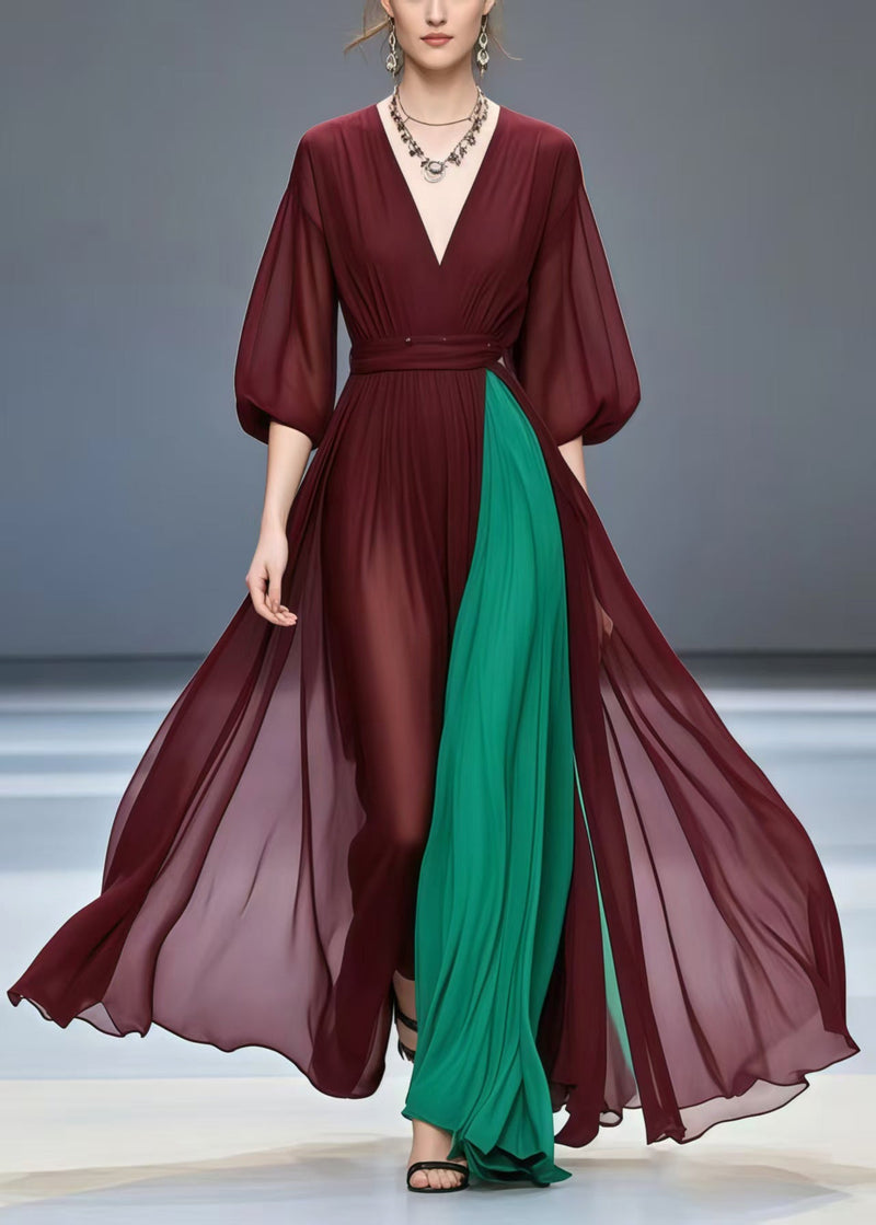 Mulberry Exra Large Hem Patchwork Chiffon Dress Summer