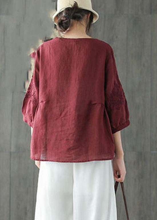 Mulberry O-neck Embroideried Tops Spring