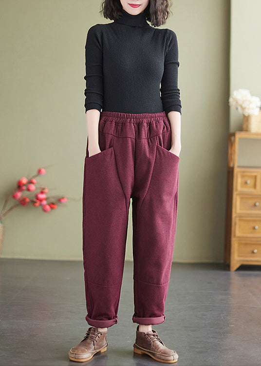Mulberry Pockets Elastic Waist Fine Cotton Filled Pants Winter