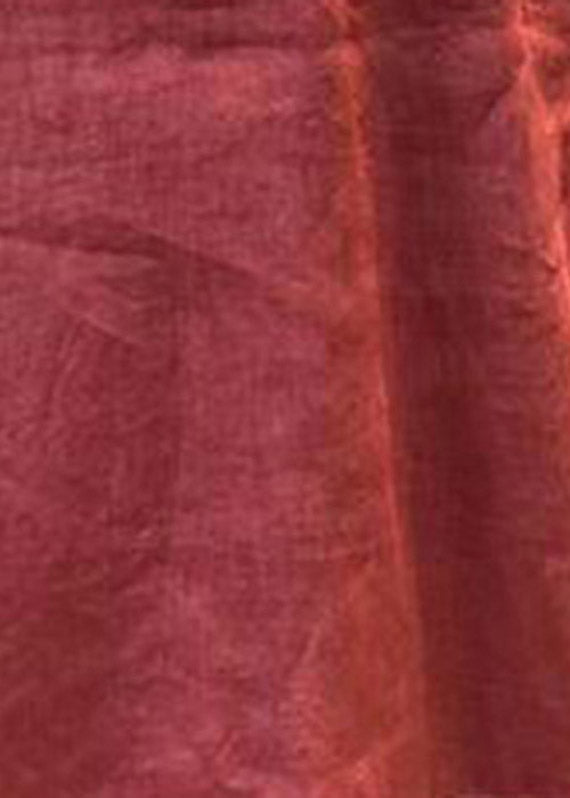 Mulberry Stand Collar Embroideried Linen Long Dress Short Sleeve