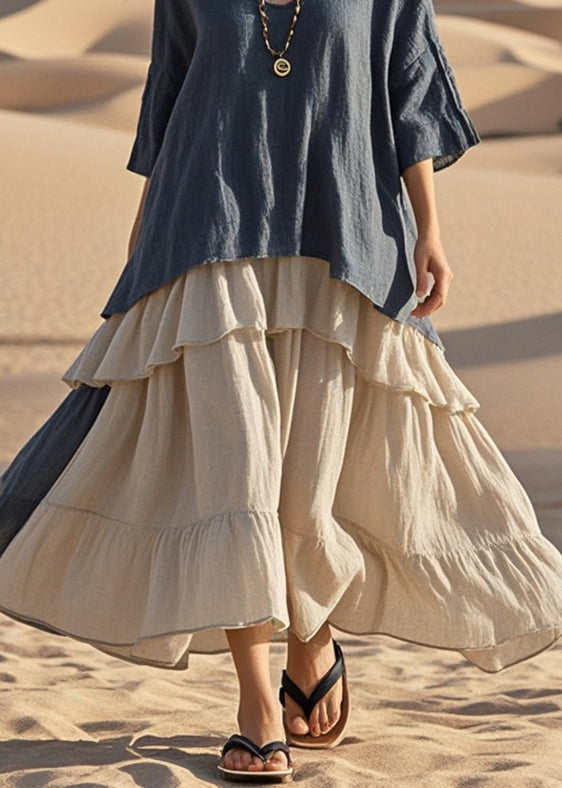 Navy Oversized Exra Large Hem Cotton Fake Two Piece Dress Summer
