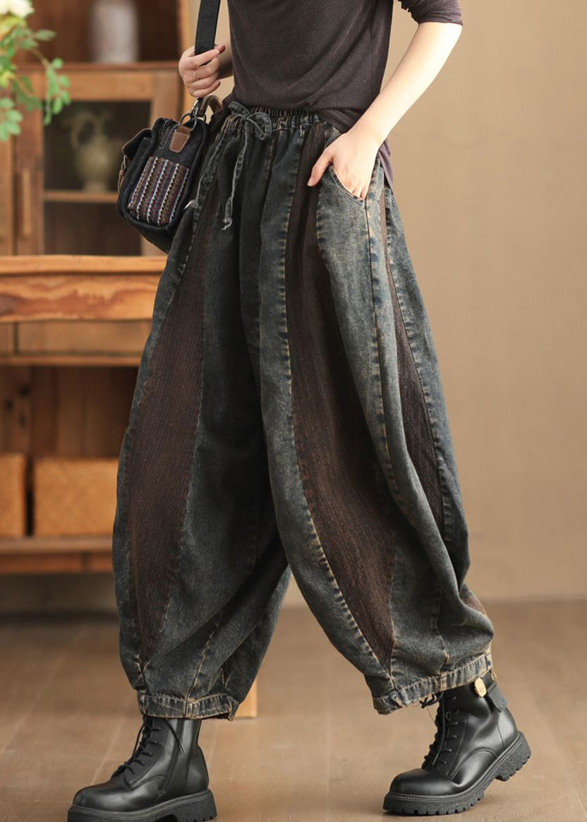 Gray Coffee Pockets Elastic Waist Crop Pants Spring
