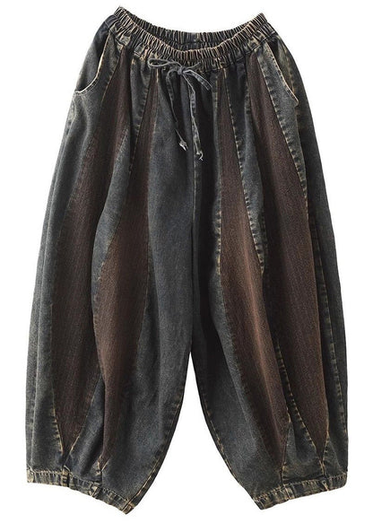 Gray Coffee Pockets Elastic Waist Crop Pants Spring
