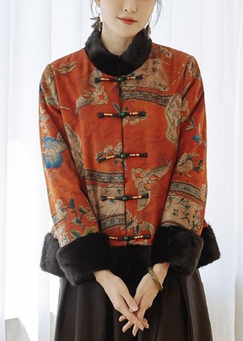 Orange Button Patchwork Parkas Winter