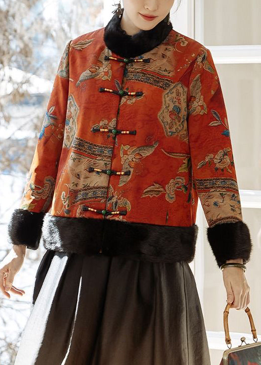 Orange Button Patchwork Parkas Winter