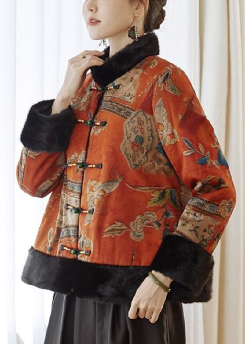 Orange Button Patchwork Parkas Winter