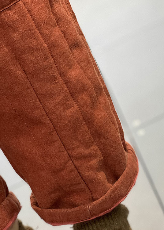Orange Elastic Waist Patchwork Applique Fine Cotton Filled Harem Pants Winter