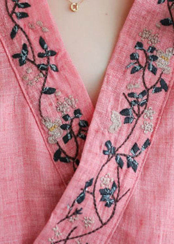 Orange Oriental Embroideried Cotton Blouses Half Sleeve
