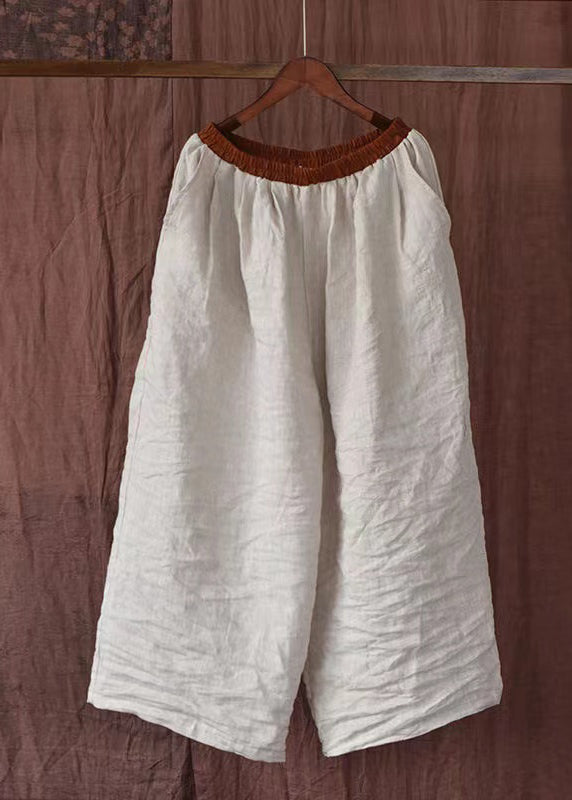 Orange Pockets Elastic Waist Linen Pants Summer