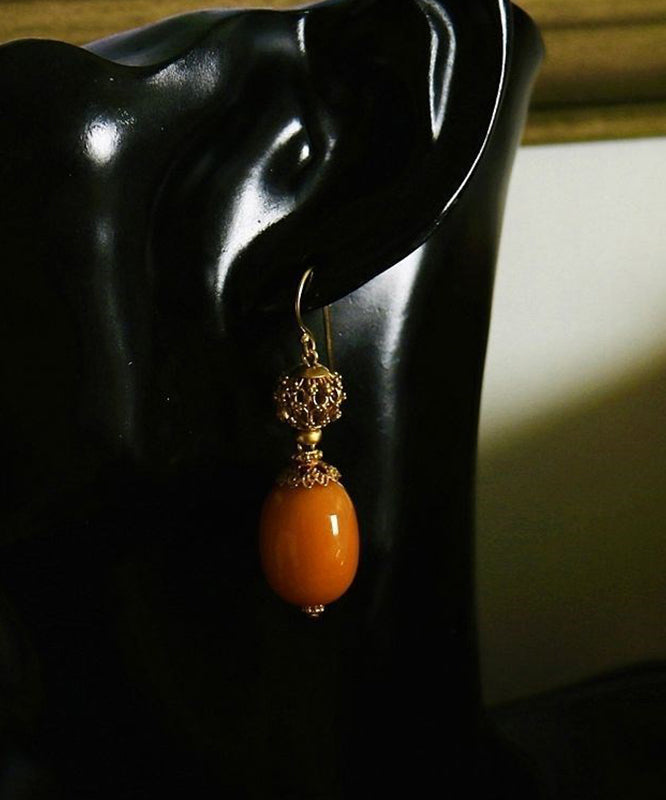 Orange Sterling Silver Ancient Gold Beeswax Drop Earrings