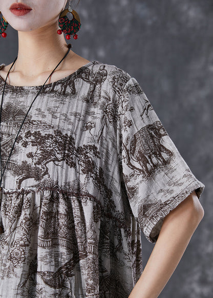 Oversized Inkwash Painting Print Linen Shirt Tops Summer