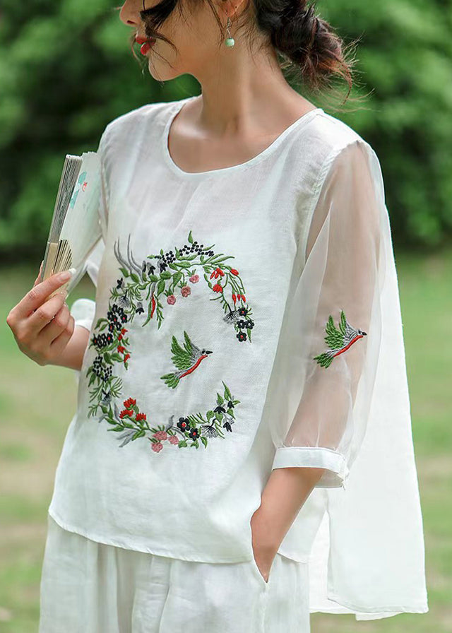 Pink Embroideried Tulle Patchwork T Shirt Half Sleeve