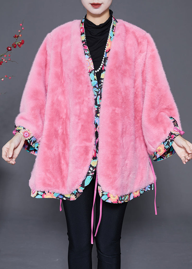 Pink Oversized Patchwork Mink Velvet Jacket Winter