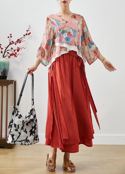 Pink Oversized Print Cotton Two Pieces Set Fall