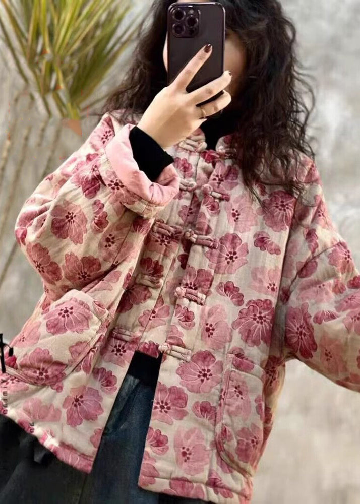 Pink Oversized Print Fine Cotton Filled Parkaer Winter