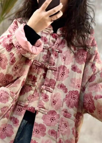 Pink Oversized Print Fine Cotton Filled Parkaer Winter
