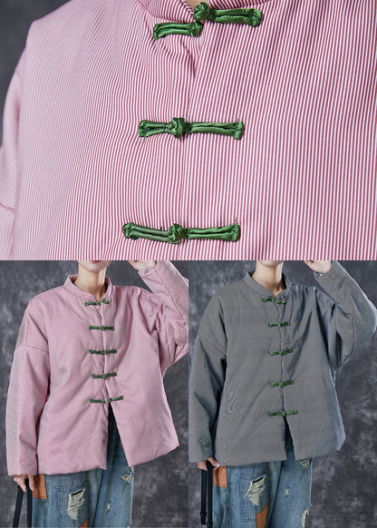 Pink Oversized Striped Fine Cotton Filled Coat Winter