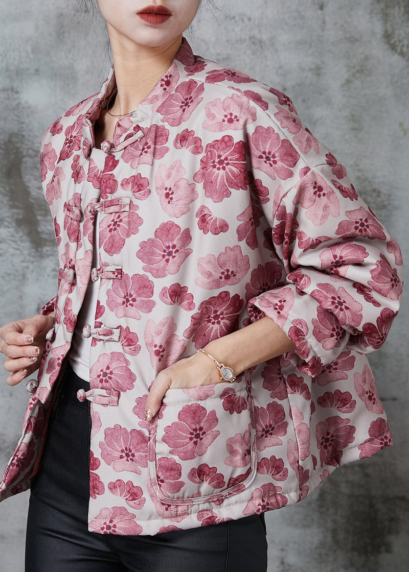 Pink Print Fine Cotton Filled Oriental Coats Spring