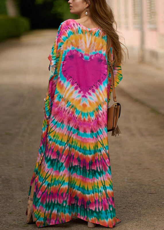 Pink Print Side Open Maxi Holiday Dress Short Sleeve