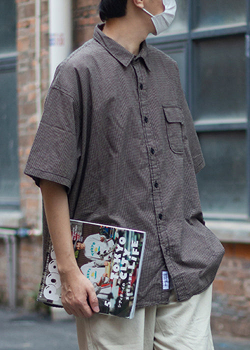 Plaid Peter Pan Collar Pockets Cotton Shirts Summer