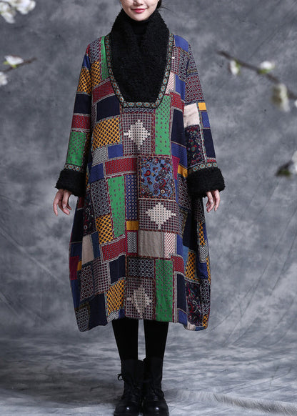 Plaid Print Patchwork Loose Pullover Fine Cotton Filled Spring