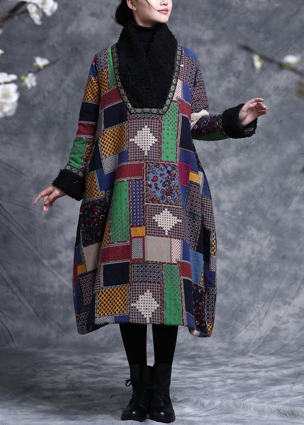 Plaid Print Patchwork Loose Pullover Fine Cotton Filled Spring