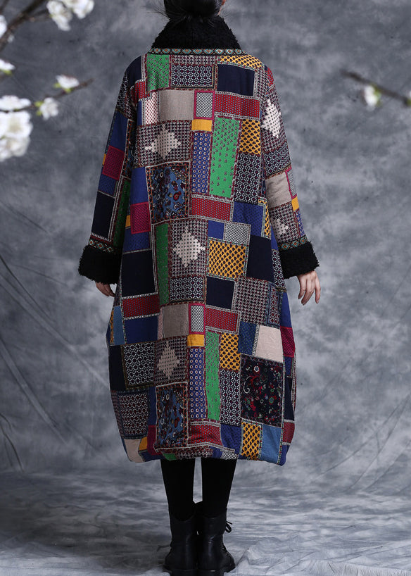 Plaid Print Patchwork Loose Pullover Fine Cotton Filled Spring