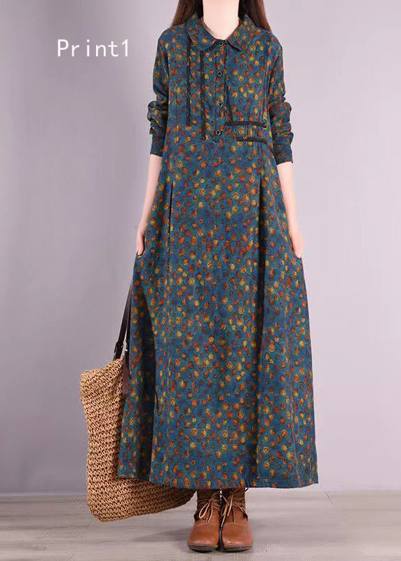 Print Peter Pan Collar Patchwork Cotton Shirts Dresses Fall