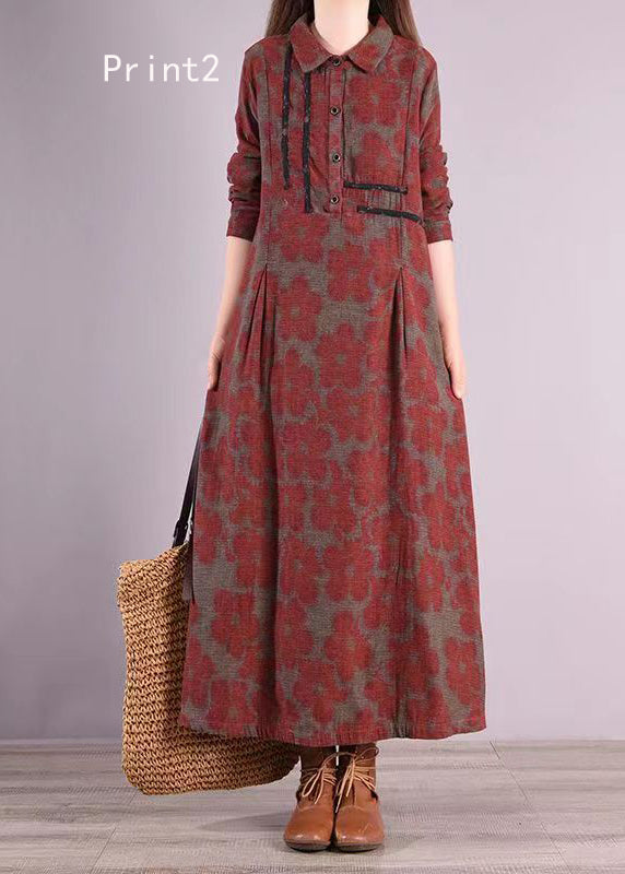 Print Peter Pan Collar Patchwork Cotton Shirts Dresses Fall