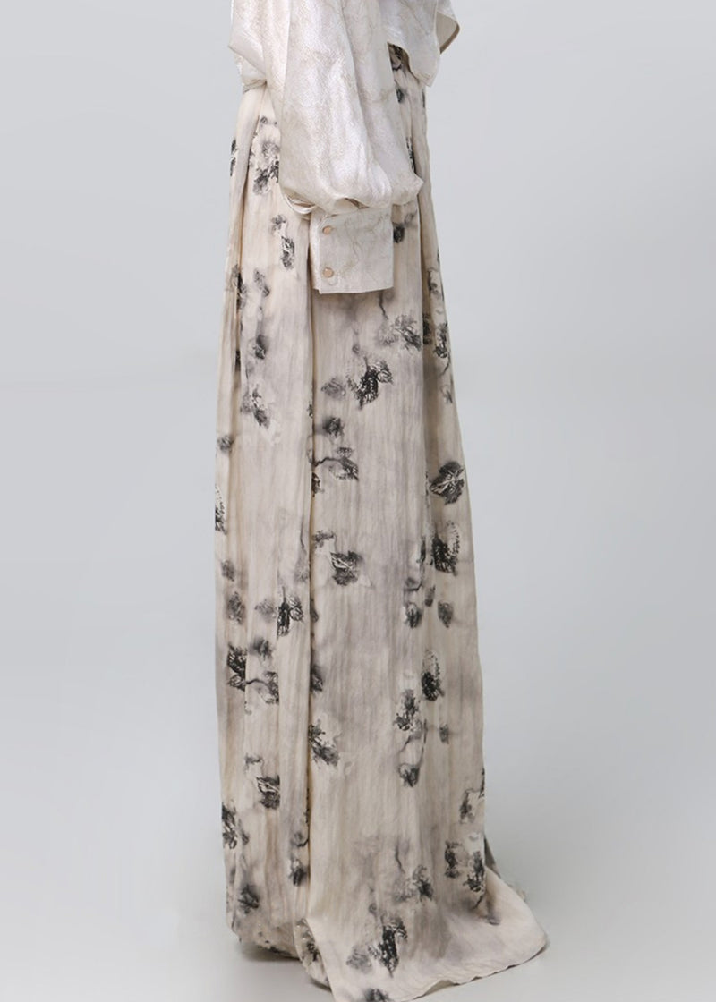 Print Pockets High Waist Cotton Wide Leg Pants Spring