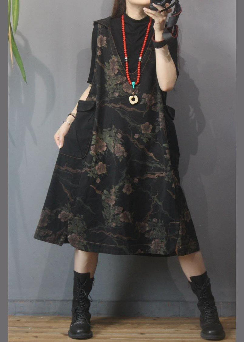 Printed Hooded Denim Vest Skirt